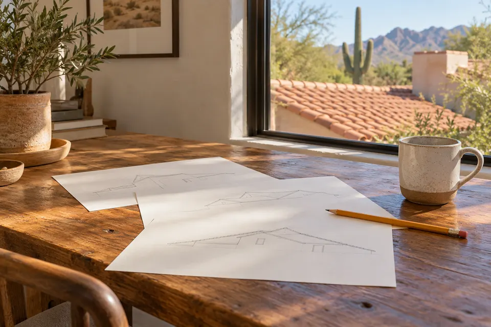 Generated illustration of residential roof planning notes.