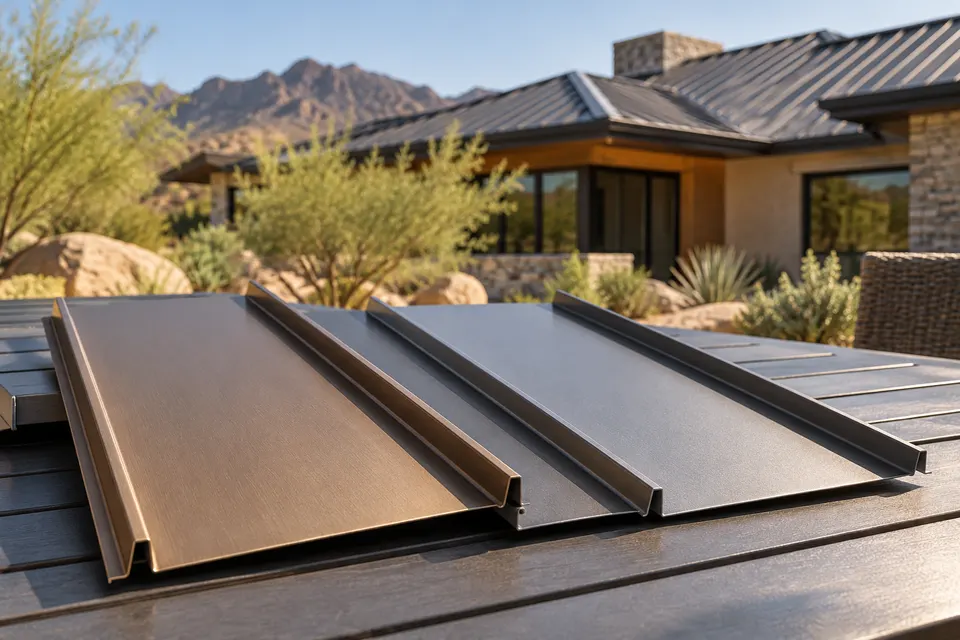Generated illustration of metal roof panels beside a Scottsdale home.